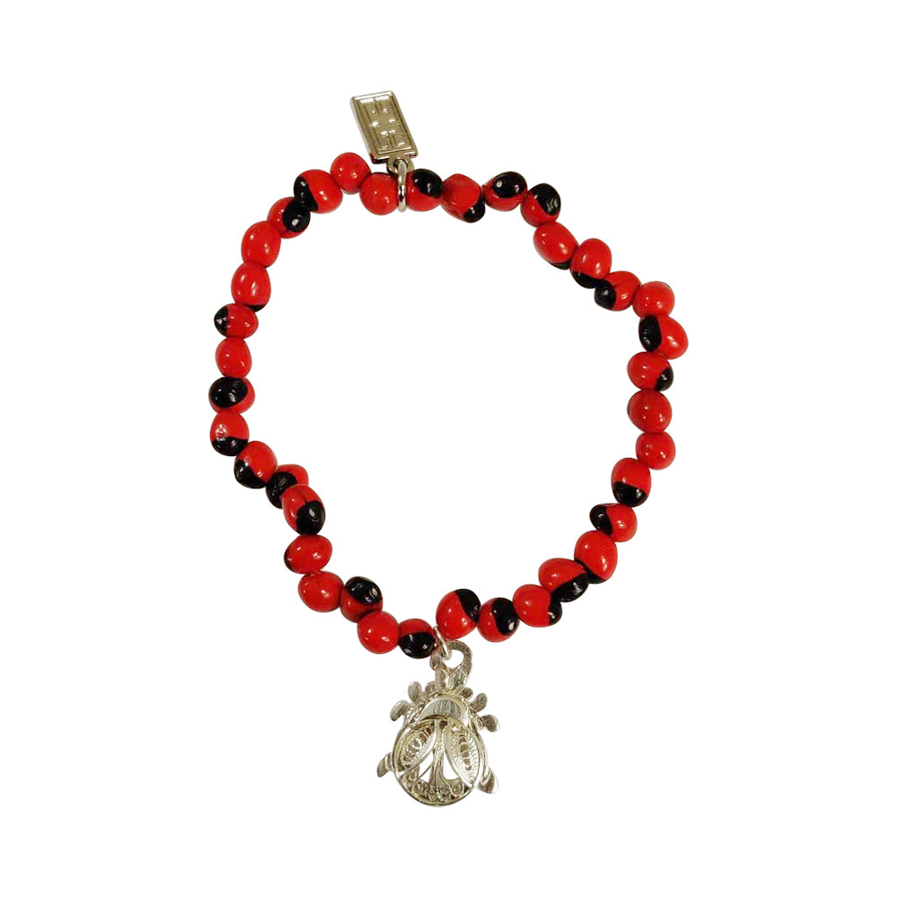 Sterling Silver Filigree Lady Bug Charm Bracelet - Symbol of Abundance