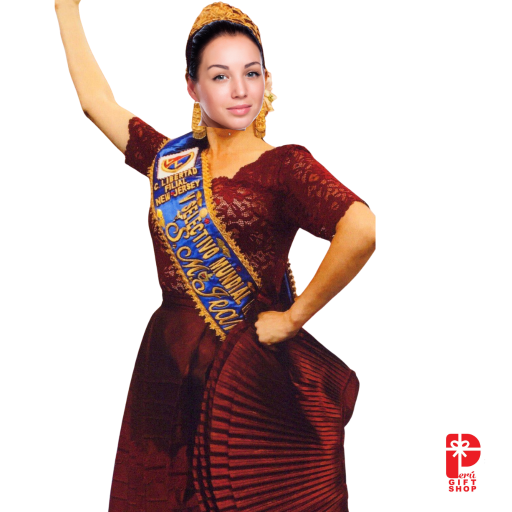 Marinera Norteña Heritage Dress – Burgundy Colonial Amazona Fusion Edition
