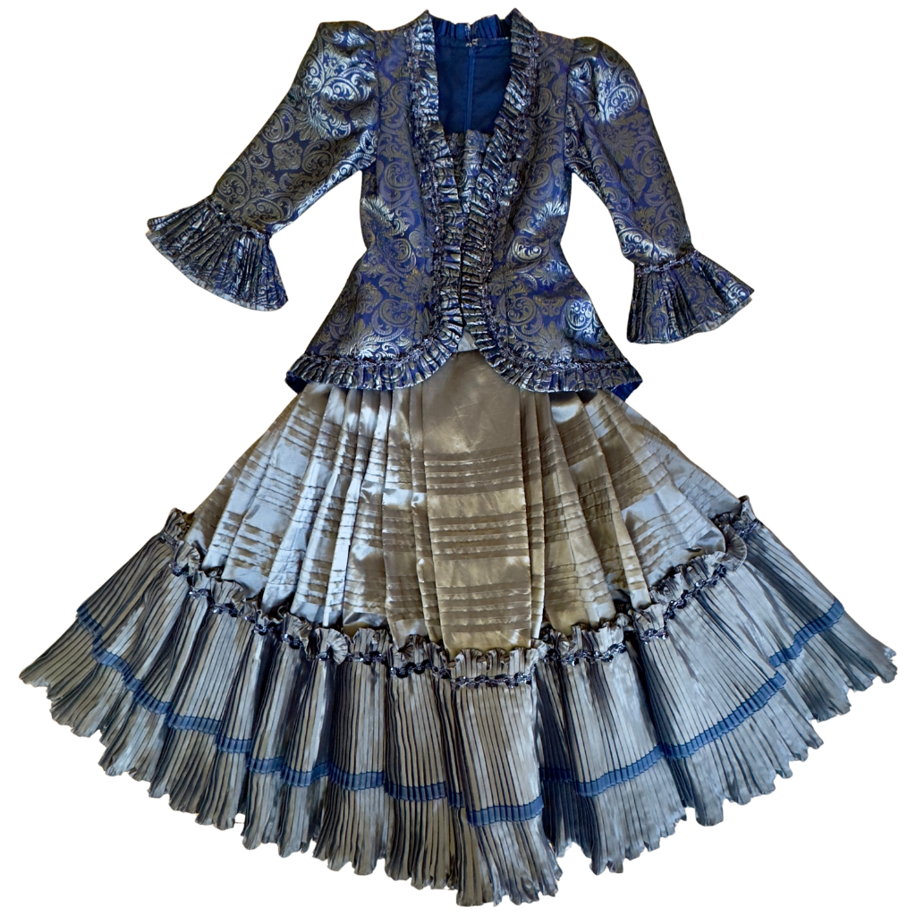 2 Piece - Marinera Nortea Heritage Dress  Silver and Blue Colonial E   Peru Gift Shop