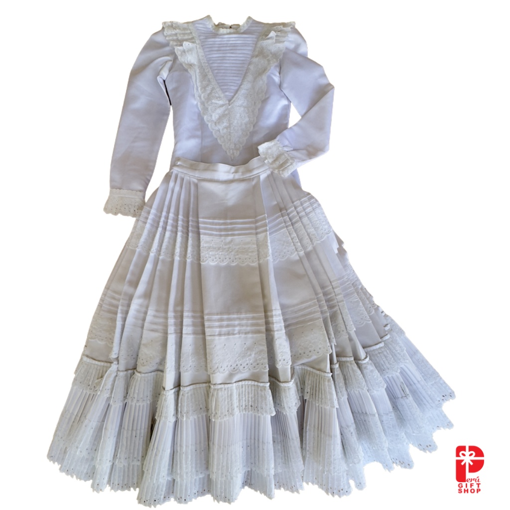 2 Piece - Marinera Norteña Heritage Dress – White Amazona Brocade Elegance Edition