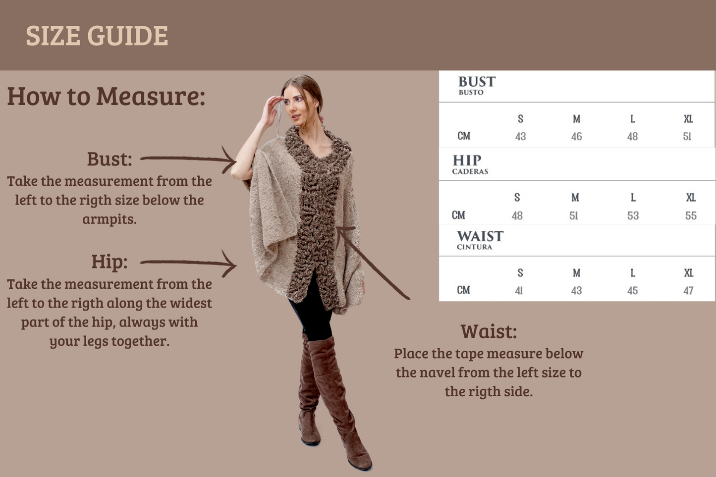 Baby Alpaca - Knit Poncho Cape "Angela" - One Size Fits All (Brown)