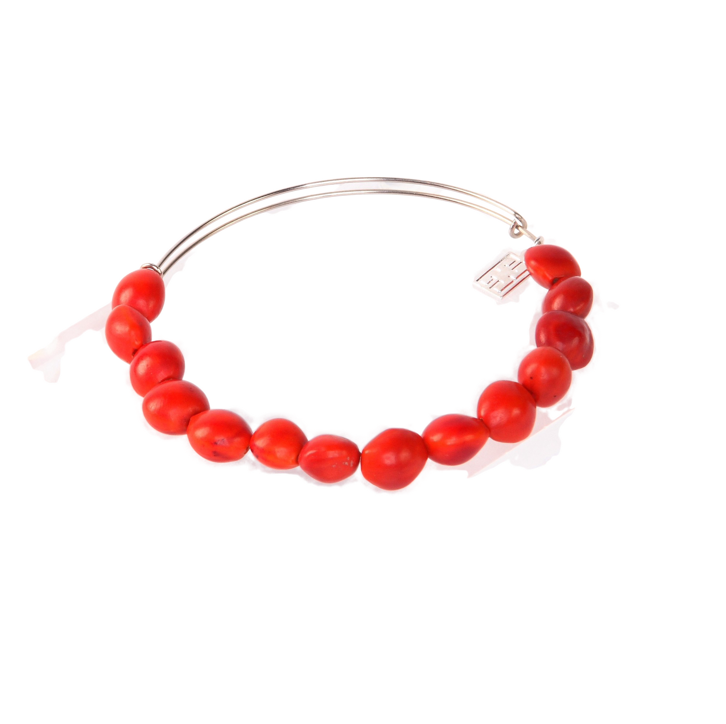 Adjustable Gold Plated and Silver Plated Bangle Bracelet with Huayruro Peruvian Seed Bead - Good Luck Bracelet for Women