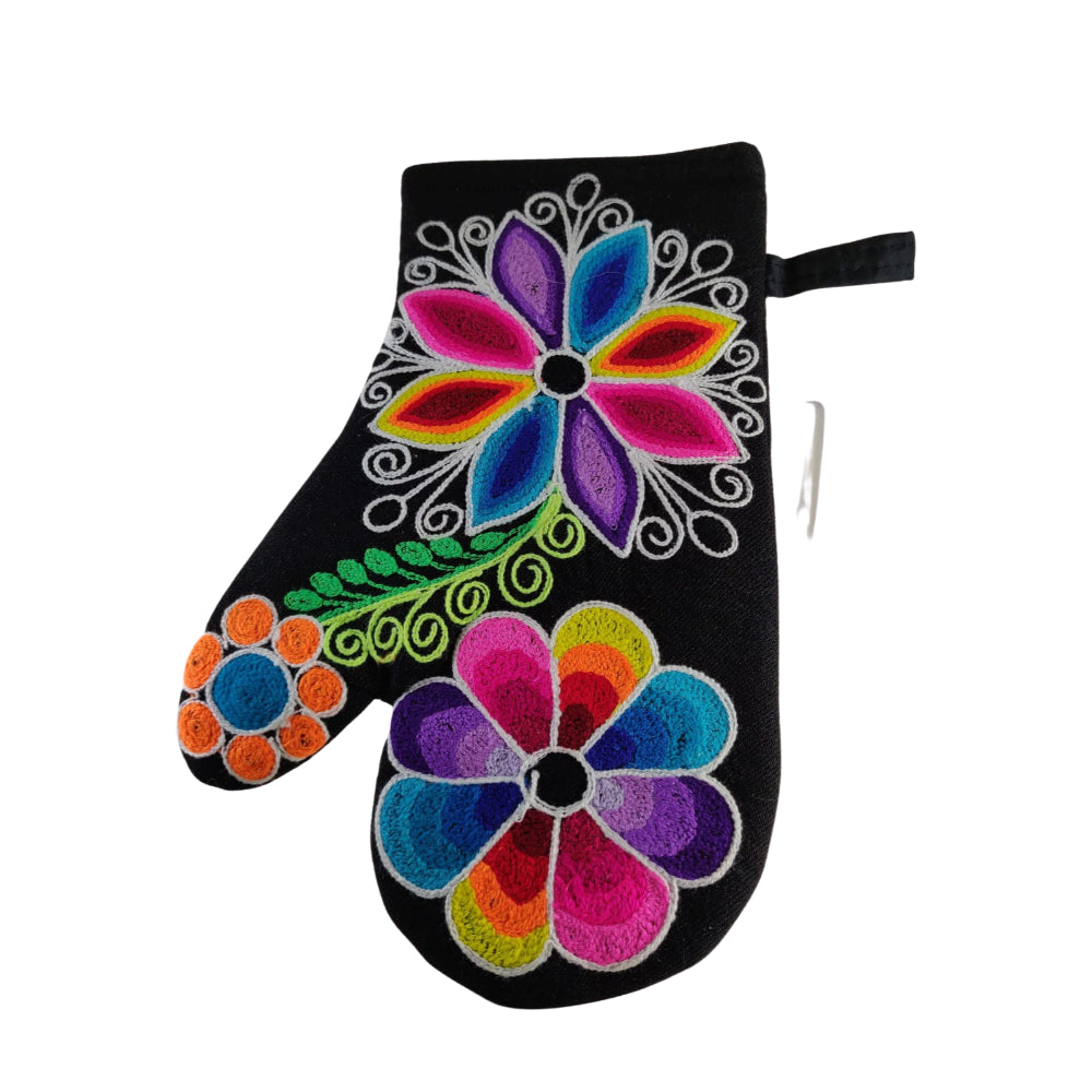 Agustina Manopla de horno bordada a mano, resistente al calor, guantes de cocina repelentes al agua para cocinar en horno, parrilla y barbacoa | Guantes de silicona antideslizantes con forro de algodón