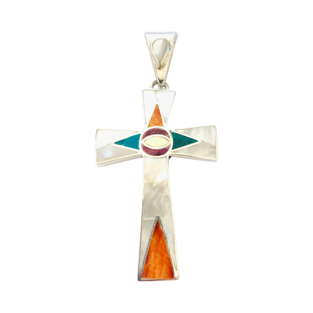 Sterling Silver Unisex Multi- Colored " Cross " Pendant