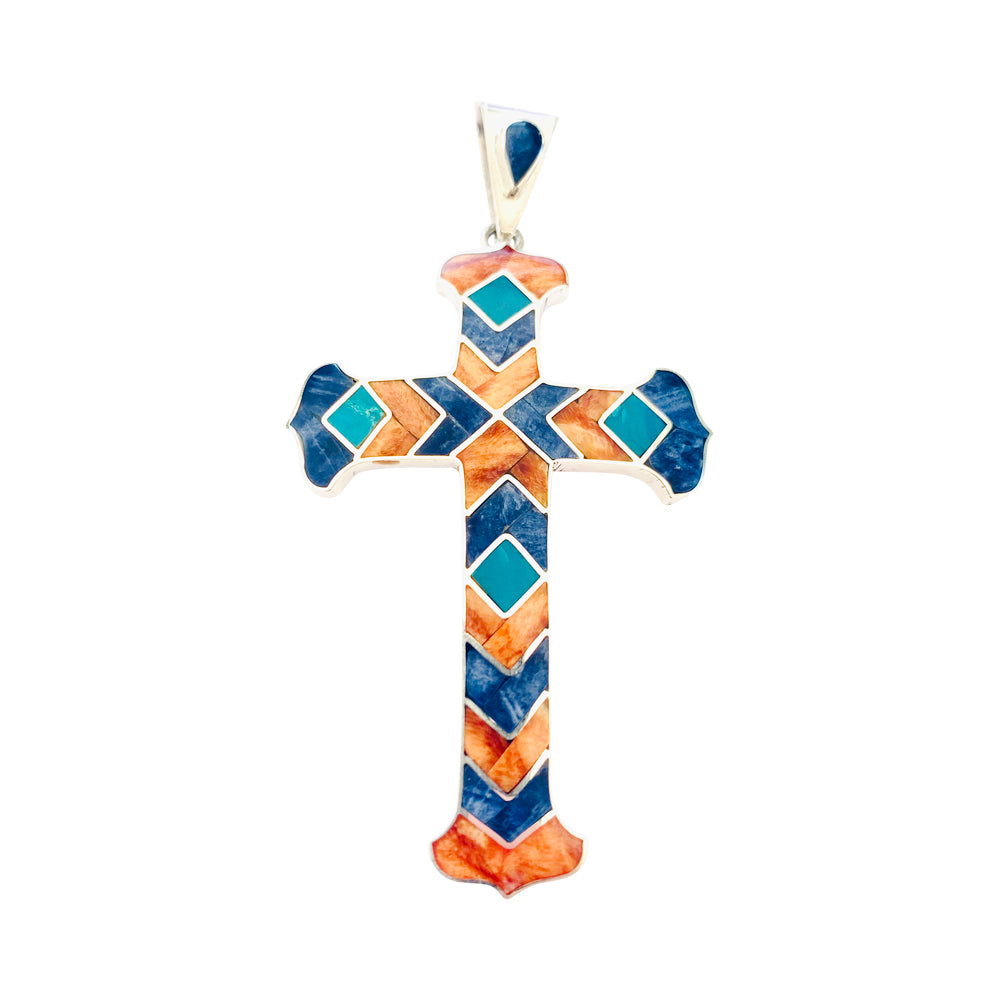 Sterling Silver Unisex Multi- Colored " Cross " Pendant
