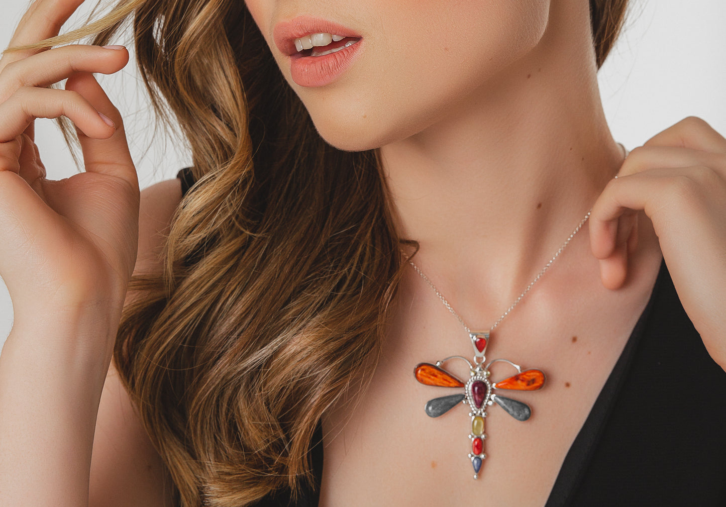 Sterling Silver " Joyful Hummingbird" Natural Stone Dangle Earrings