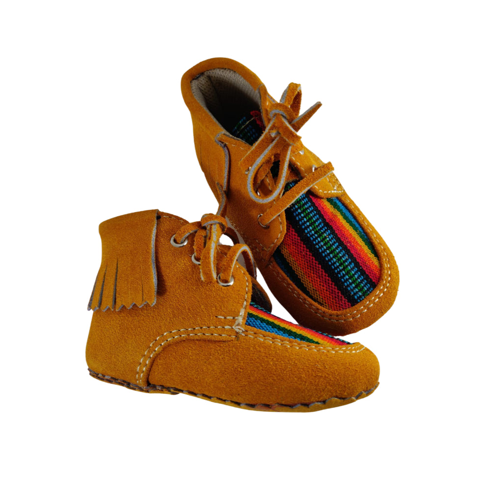 Zapatos para bebés y niños pequeños Mocasines de cuero con suela suave sin cordones Pre-Walkers con textiles peruanos hechos a mano