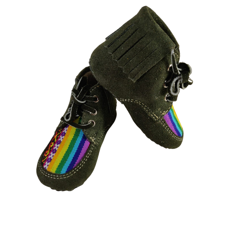 Zapatos para bebés y niños pequeños Mocasines de cuero con suela suave sin cordones Pre-Walkers con textiles peruanos hechos a mano