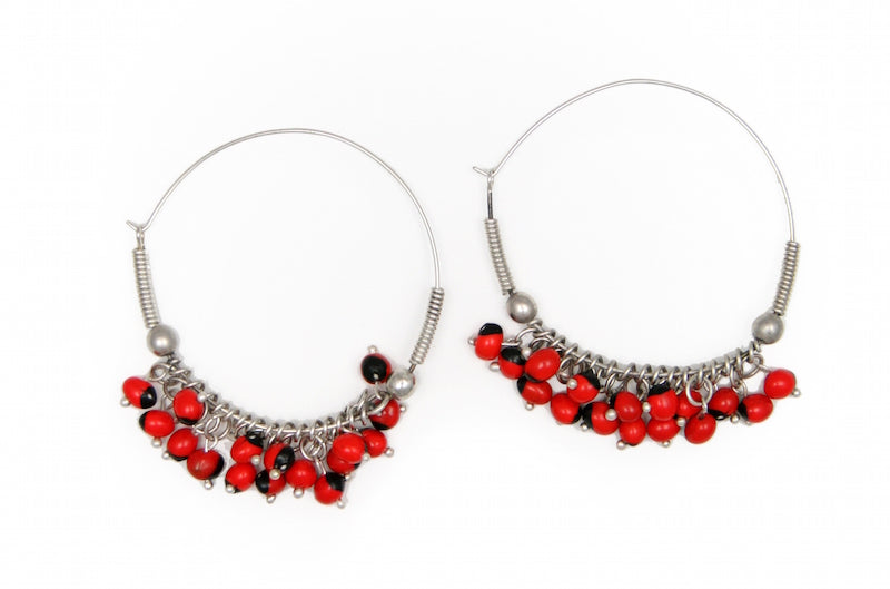 Pendientes largos de plata de ley con forma de aro, color rojo y negro, de buena suerte, 2,2 pulgadas 