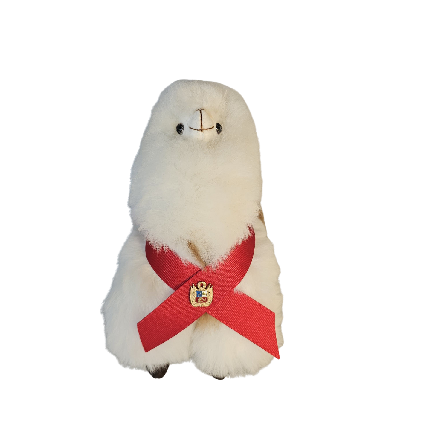 Baby Alpaca Plush with Peruvian Coat of Arms Pin – 100% Baby Alpaca Fur - Handmade • Hypoallergenic & Pillow Soft • (8.5")