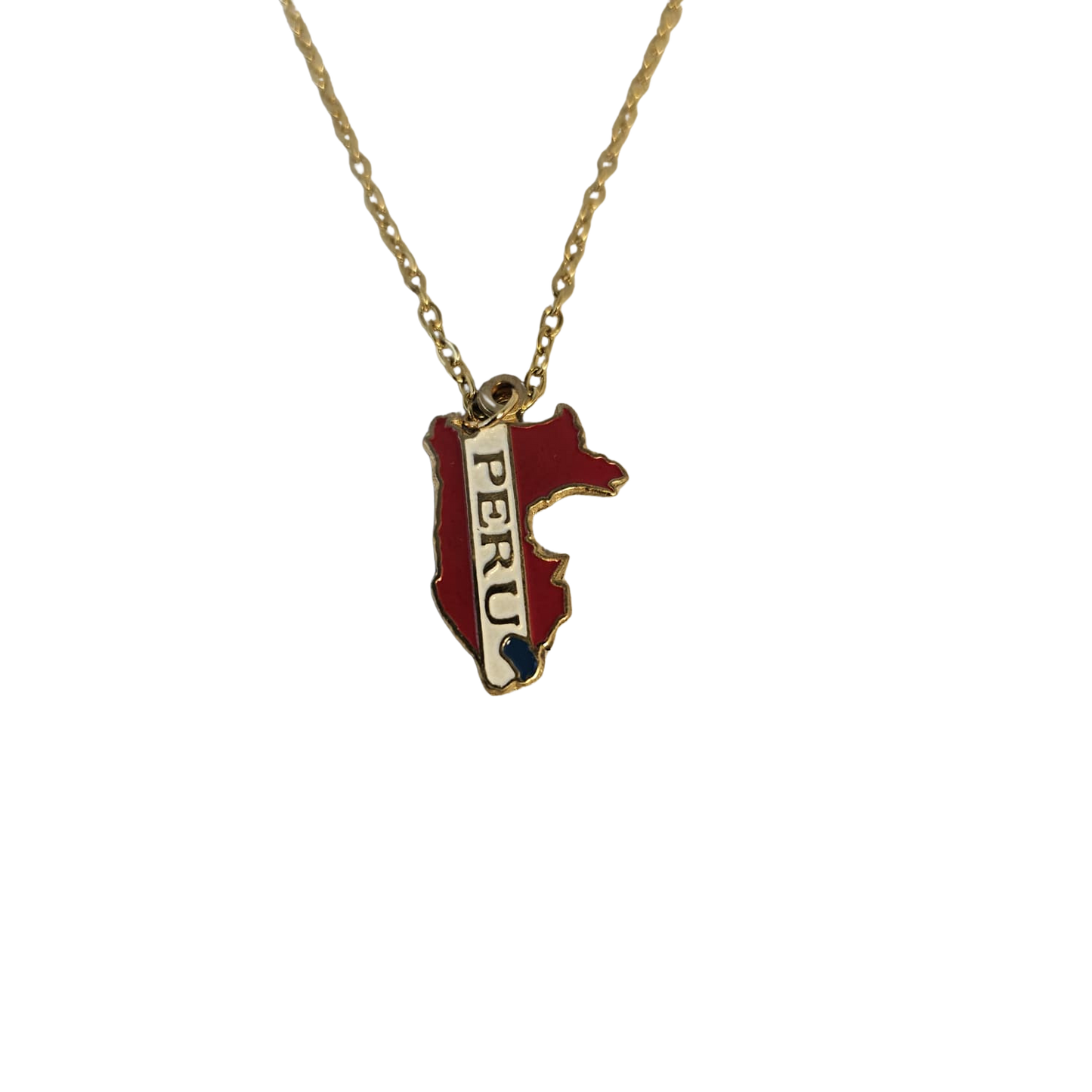 Gold Peru Pendant Necklace – Hand-Painted with Map Design