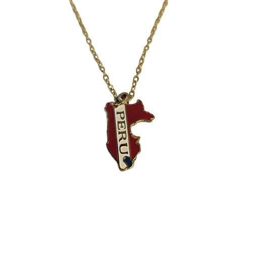 Gold Peru Pendant Necklace – Hand-Painted with Map Design