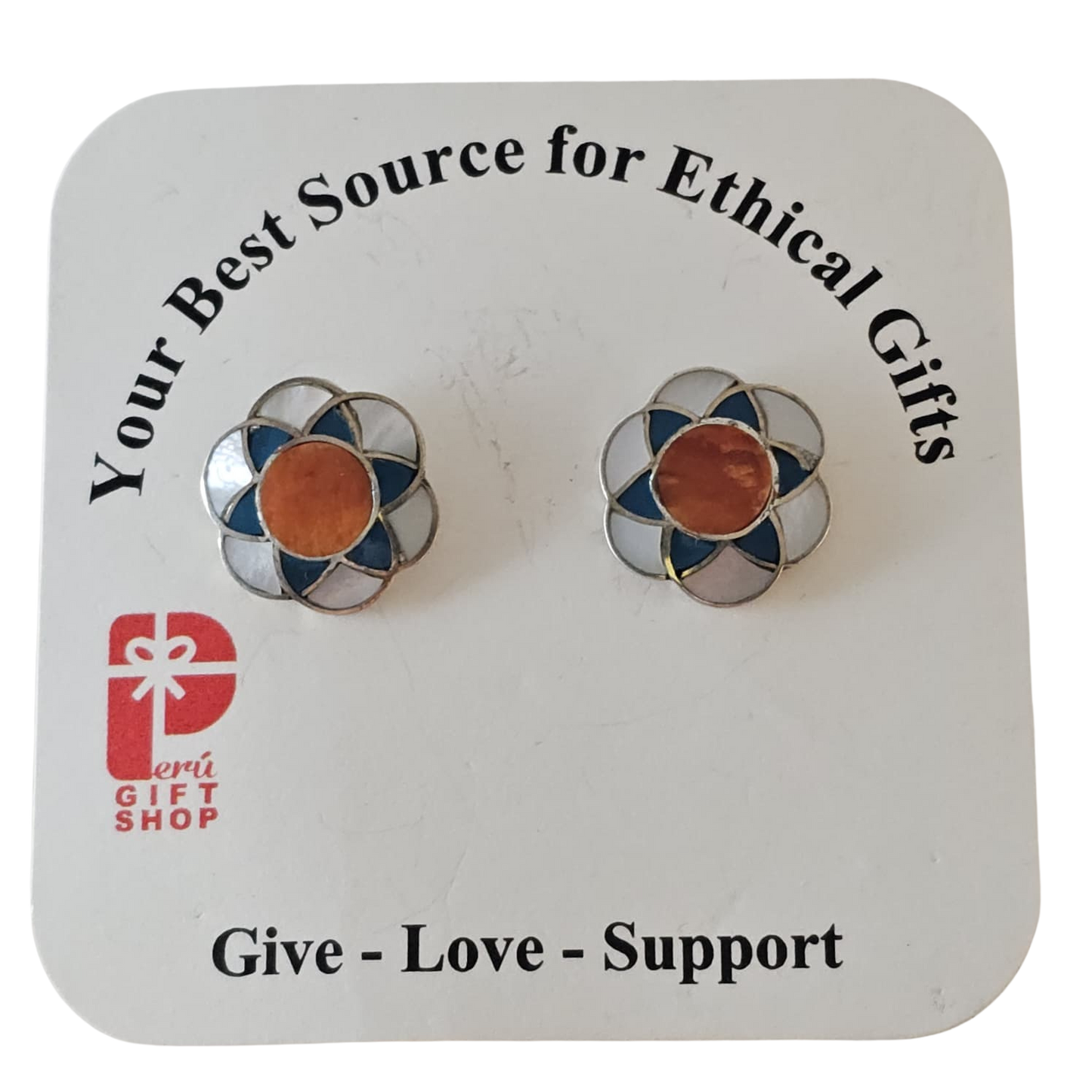 Sterling Silver "Flower of Life" Natural Stone Post Earrings