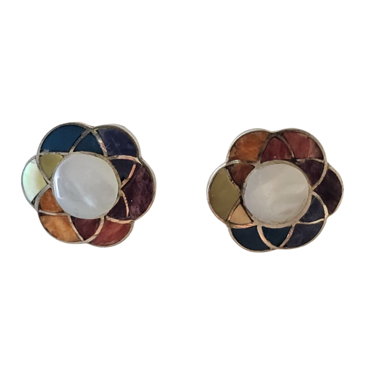 Sterling Silver "Flower of Life" Natural Stone Post Earrings