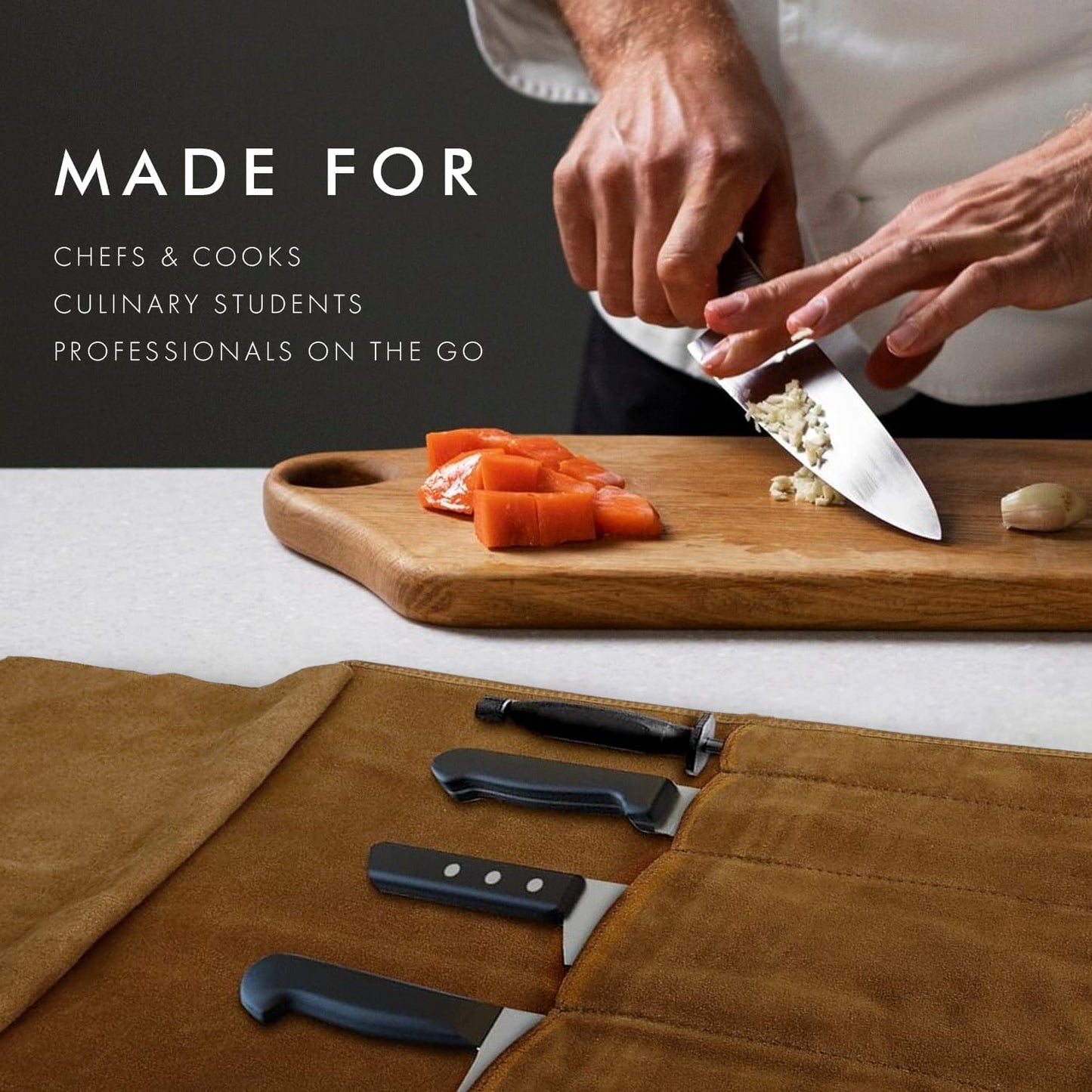 Premium Full-Grain Leather Chef Knife Roll Bag