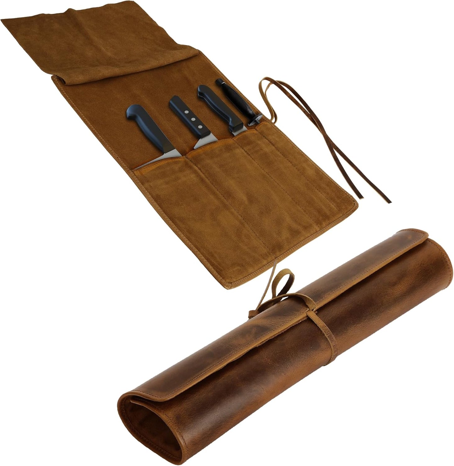 Premium Full-Grain Leather Chef Knife Roll Bag