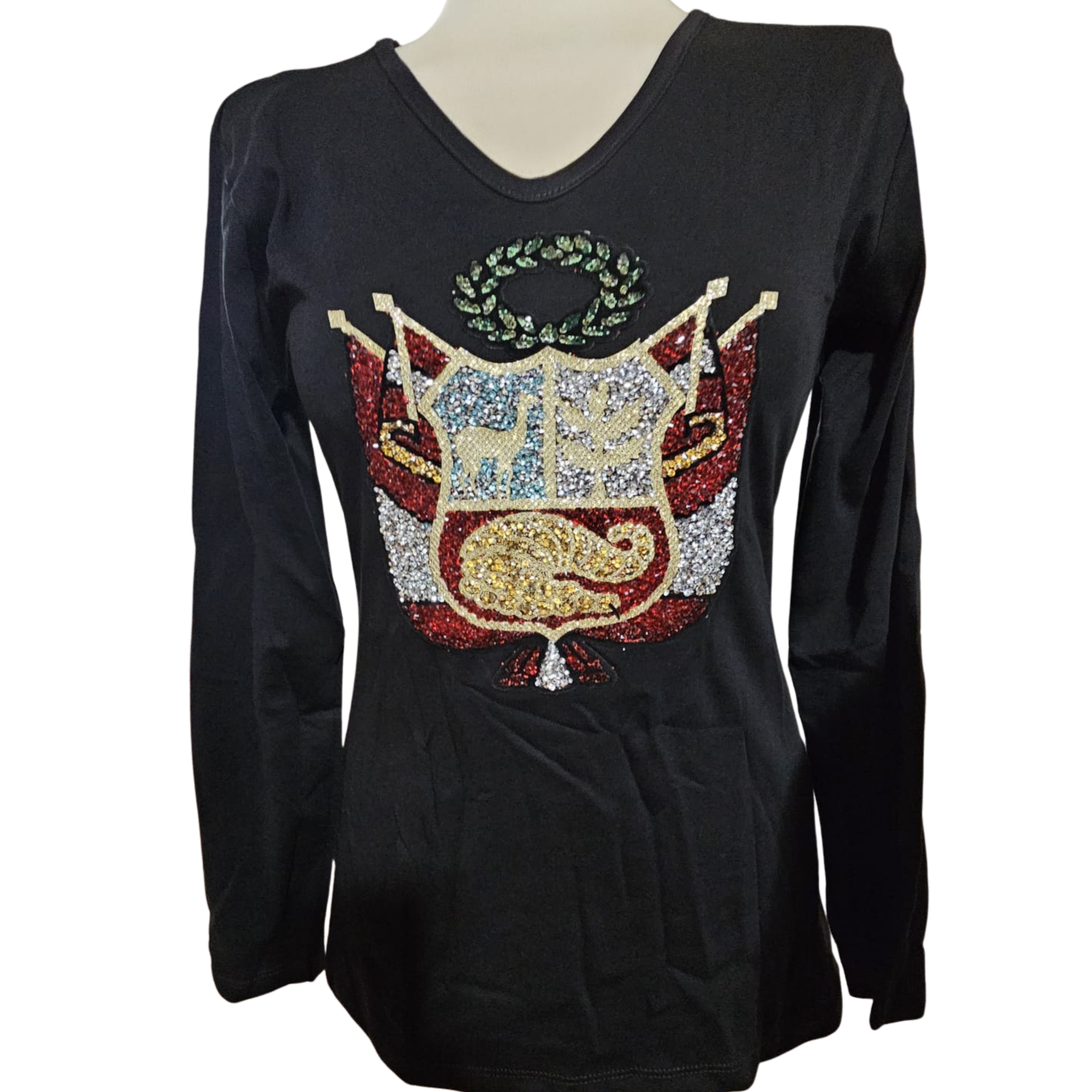 Handmade Traditional “Coat of Arms” / "Escudo" Cotton T-Shirt – Long Sleeve