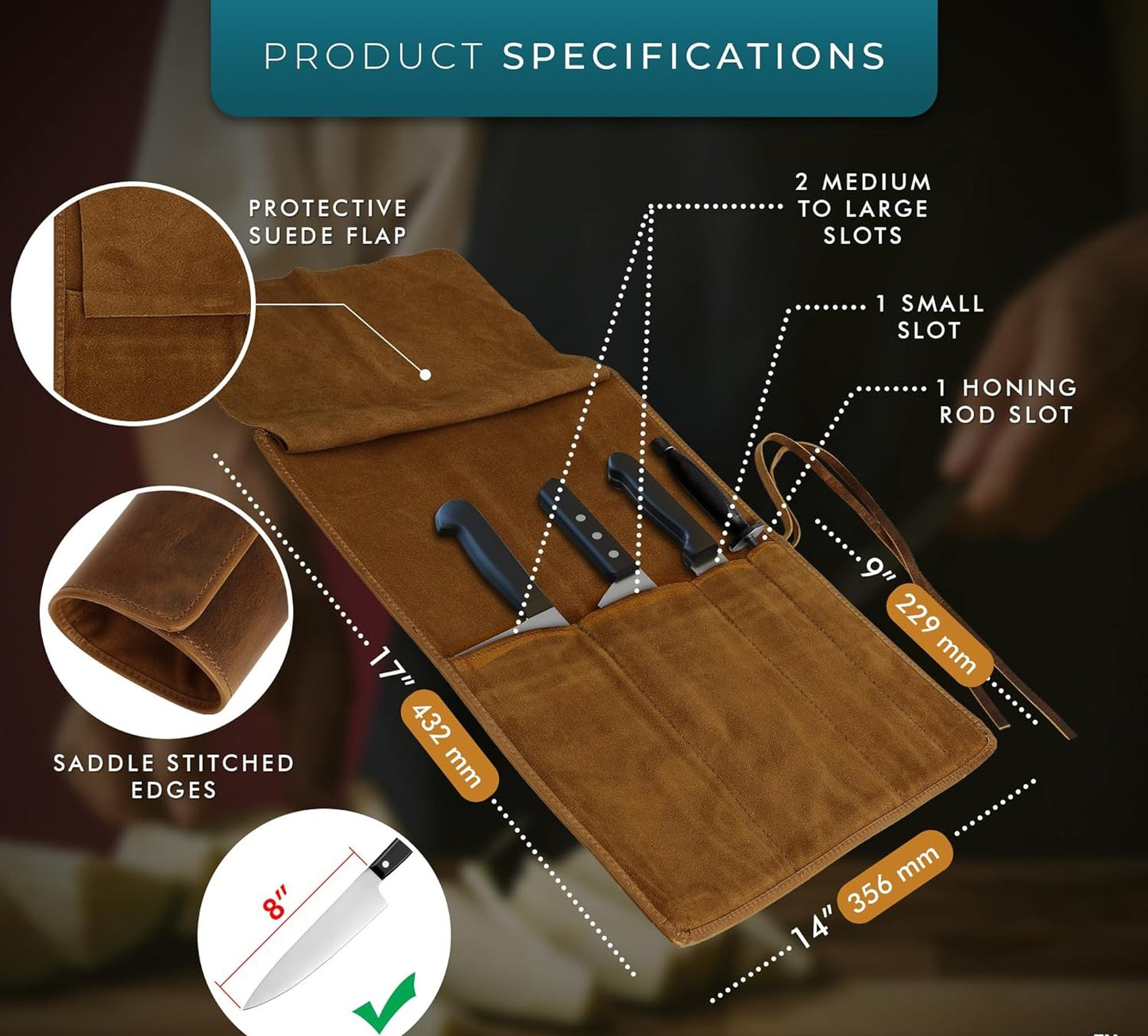 Premium Full-Grain Leather Chef Knife Roll Bag