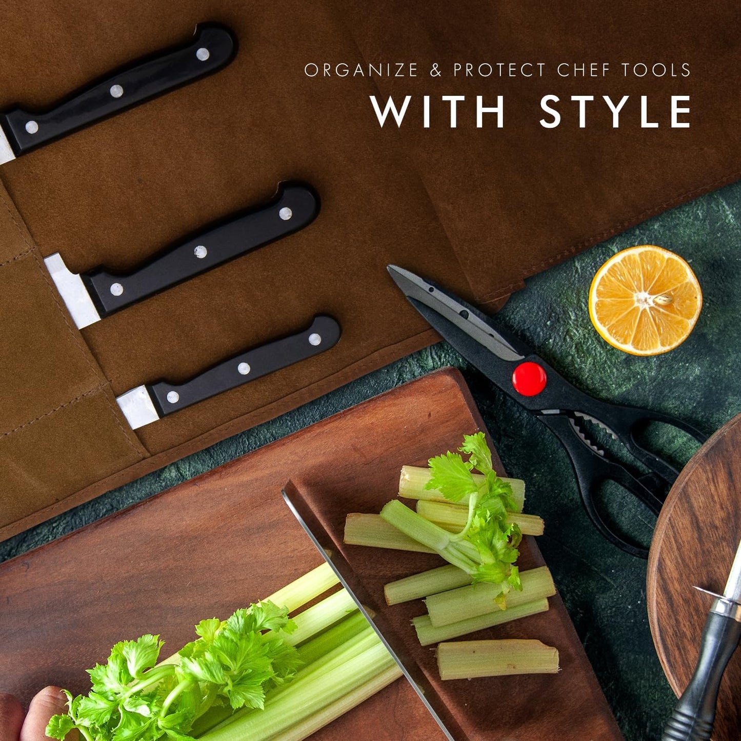 Premium Full-Grain Leather Chef Knife Roll Bag