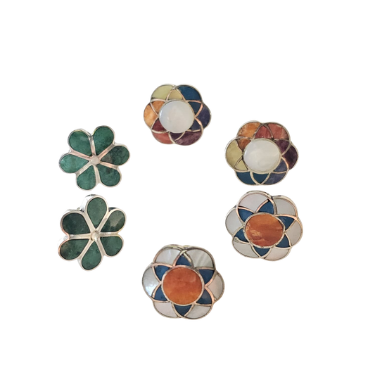 Sterling Silver "Flower of Life" Natural Stone Post Earrings