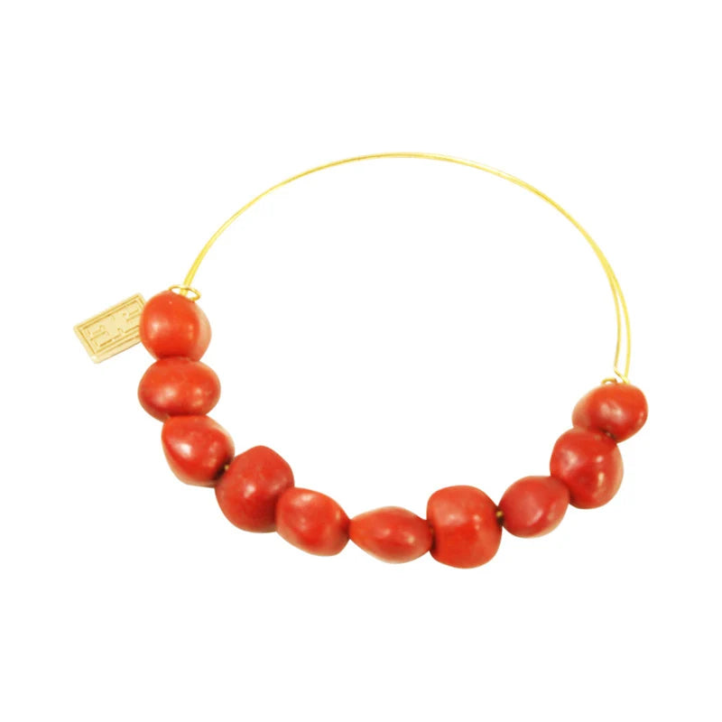 Adjustable Gold and Silver Bangle Bracelet with Huayruro Peruvian Seed Bead - Good Luck Bracelet for Women