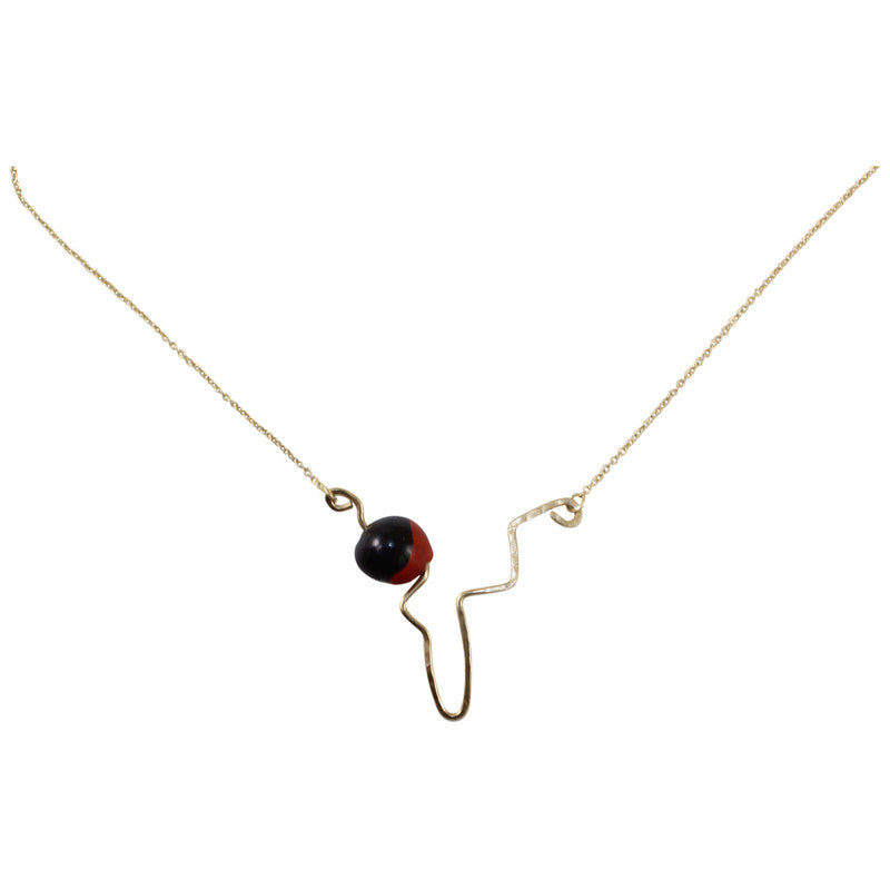 Sterling Silver / Gold Filled Heartbeat Necklace with Gold Huayruro Seed – Handmade Peruvian Good Luck Jewelry (Style 1)