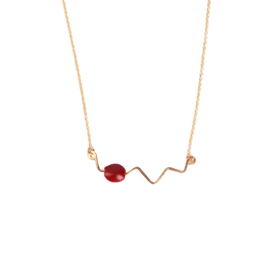 Sterling Silver / Gold Filled Heartbeat Necklace with Gold Huayruro Seed – Handmade Peruvian Good Luck Jewelry (Style 1)