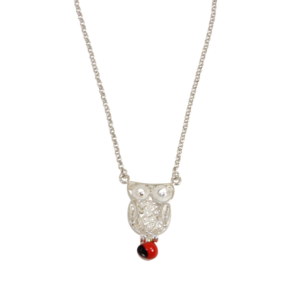 Sterling Silver Filigree Owl Symbol of Wisdom Pendant Necklace Handmade in Peru by Yares Jewelry | Peru Gift Shop