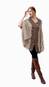 Baby Alpaca - Knit Poncho Cape "Angela" - One Size Fits All (Brown)