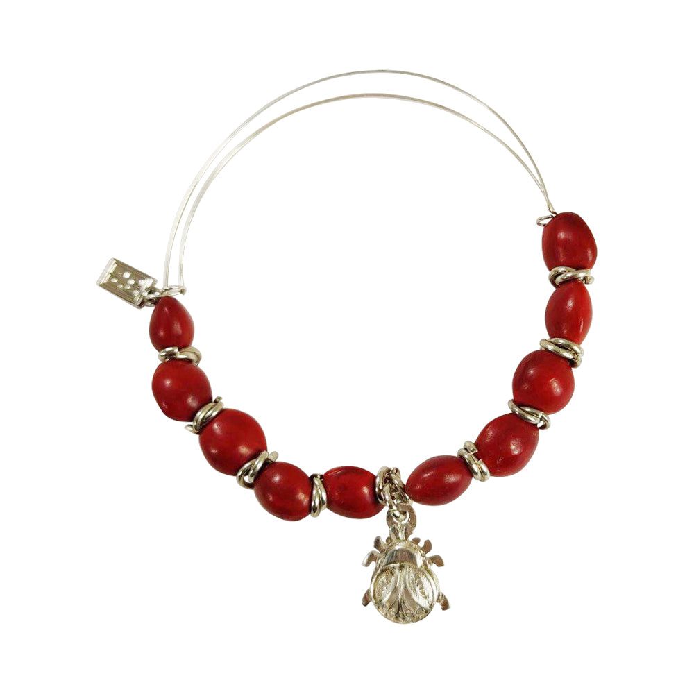 Sterling Silver Filigree Lady Bug Charm Bracelet - Symbol of Abundance