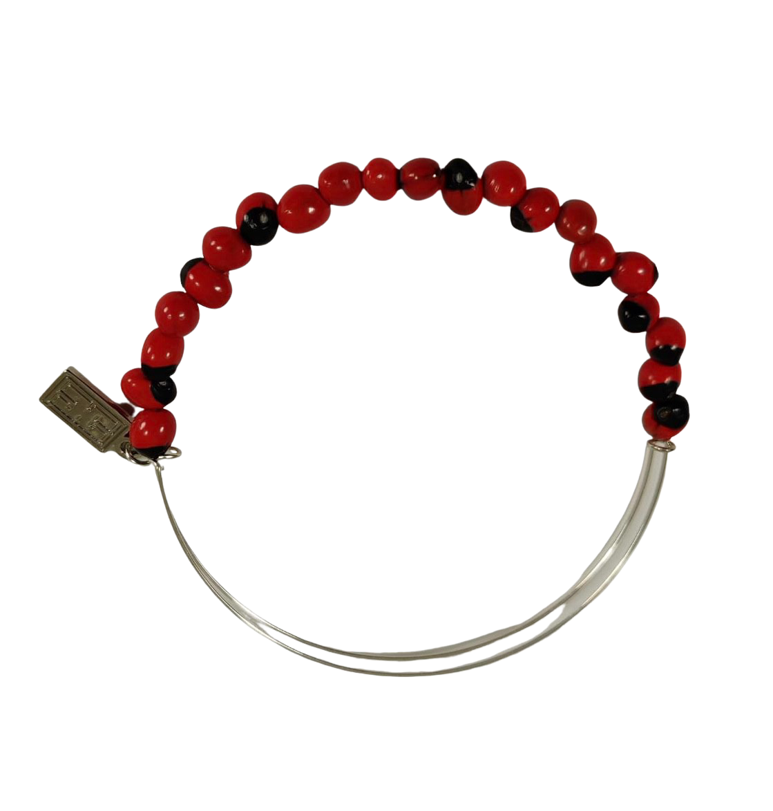 Adjustable Gold Plated and Silver Plated Bangle Bracelet with Huayruro Peruvian Seed Bead - Good Luck Bracelet for Women