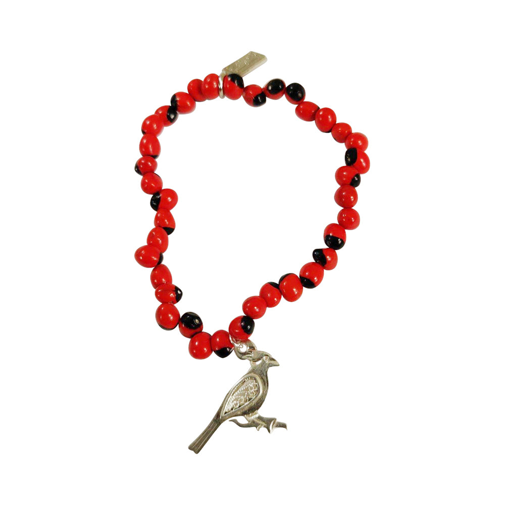 Sterling Silver Cardinal Filigree Charm Bracelet with Huayruro Lucky Seeds Handmade in Peru by Yares Jewelry | Peru Gift Shop