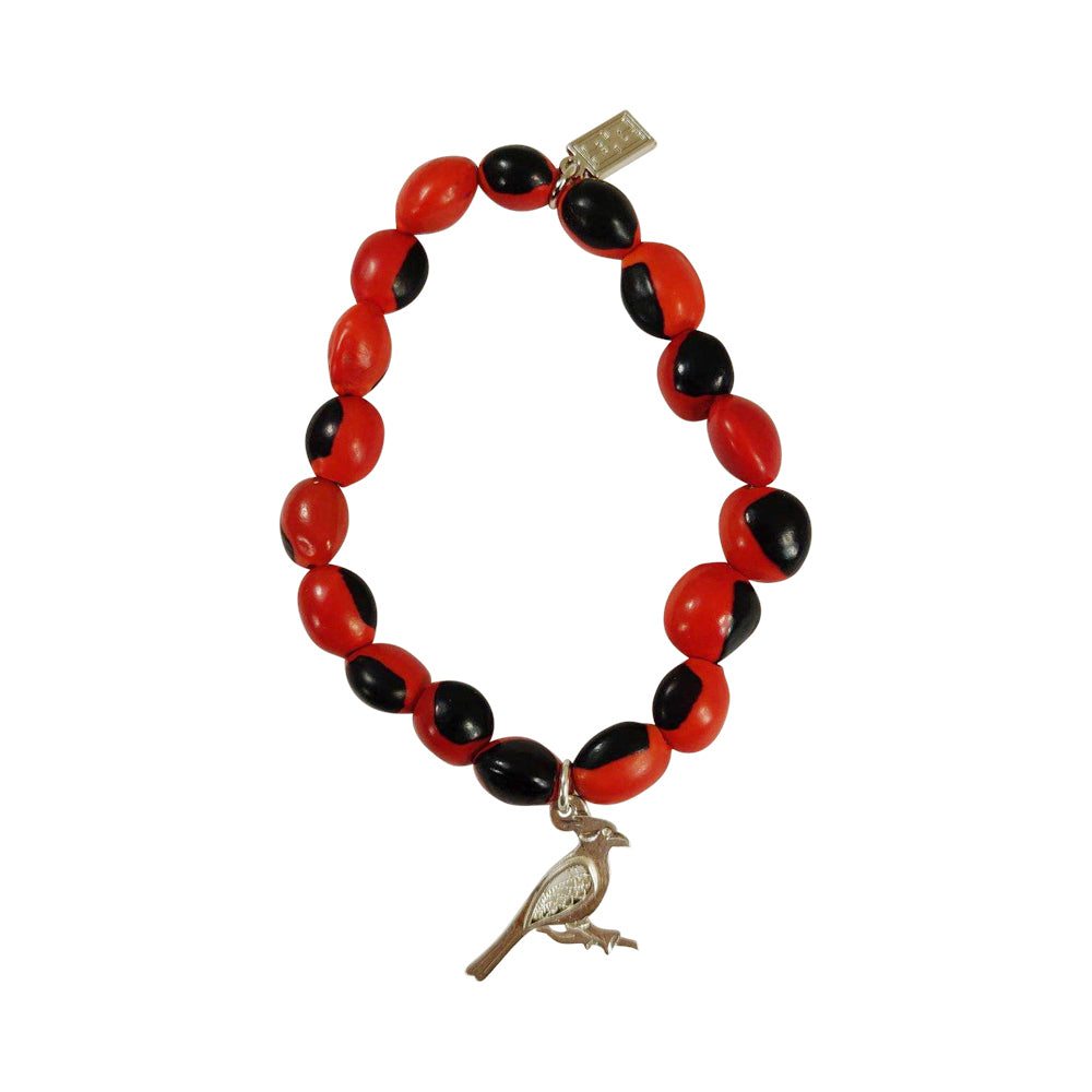 Sterling Silver Cardinal Filigree Charm Bracelet with Huayruro Lucky Seeds Handmade in Peru by Yares Jewelry | Peru Gift Shop