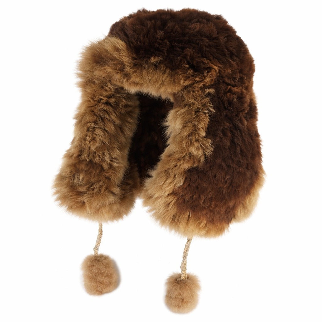 100% Baby Alpaca Aviator Hat – Luxury Fur Winter Trapper Hat with Pom-Poms