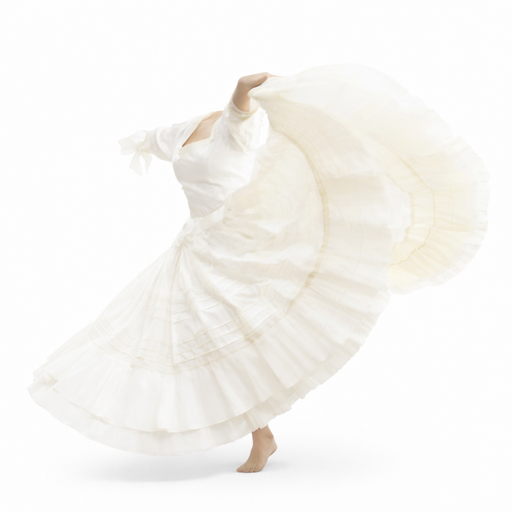 2 Piece - Marinera Norteña Heritage Dress – Off White Pleated Elegance Edition