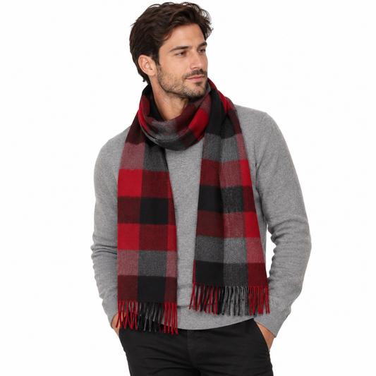 Pure Peruvian Baby Alpaca Reversible Scarf for Men & Women – Black, Brown, Turquoise, Red or Blue