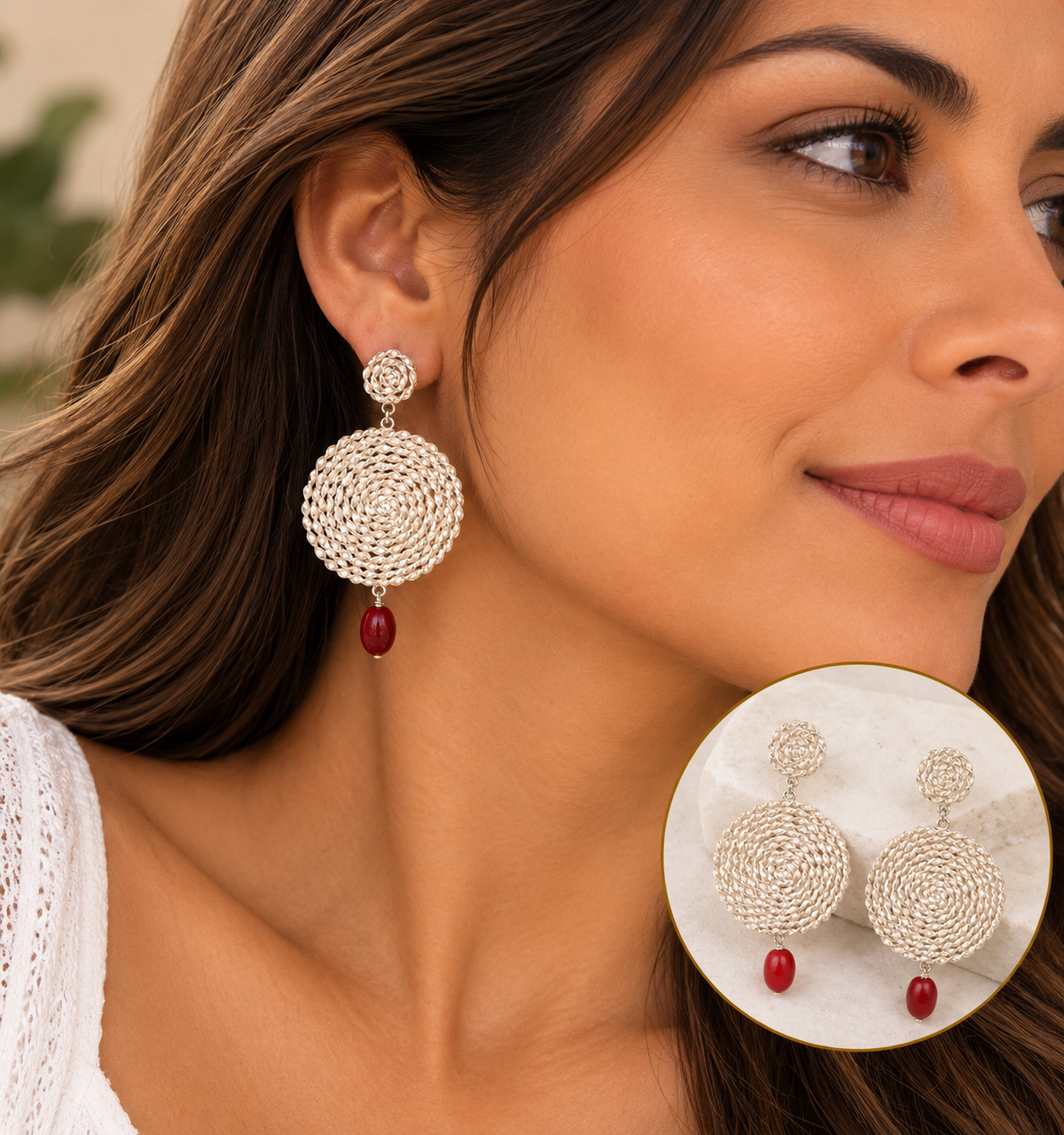 Pendientes colgantes de plata de ley Nazca, color rojo, de buena suerte, 2,5" 