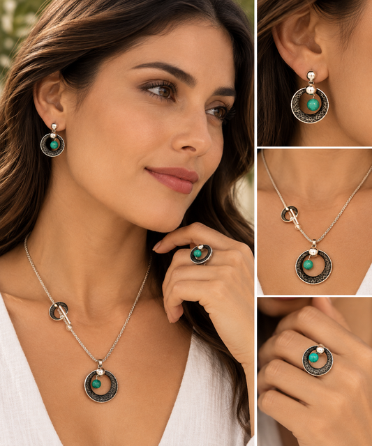 Sterling Silver Filigree Peruvian Turquoise Moon Set (Classic Edition)
