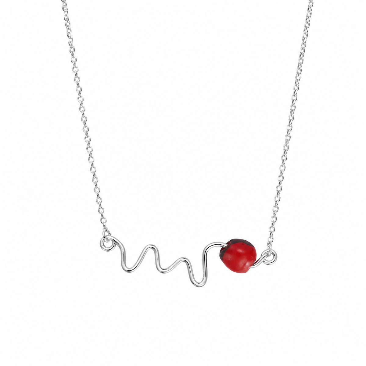 Sterling Silver / Gold Filled Heartbeat Necklace with Gold Huayruro Seed – Handmade Peruvian Good Luck Jewelry (Style 1)