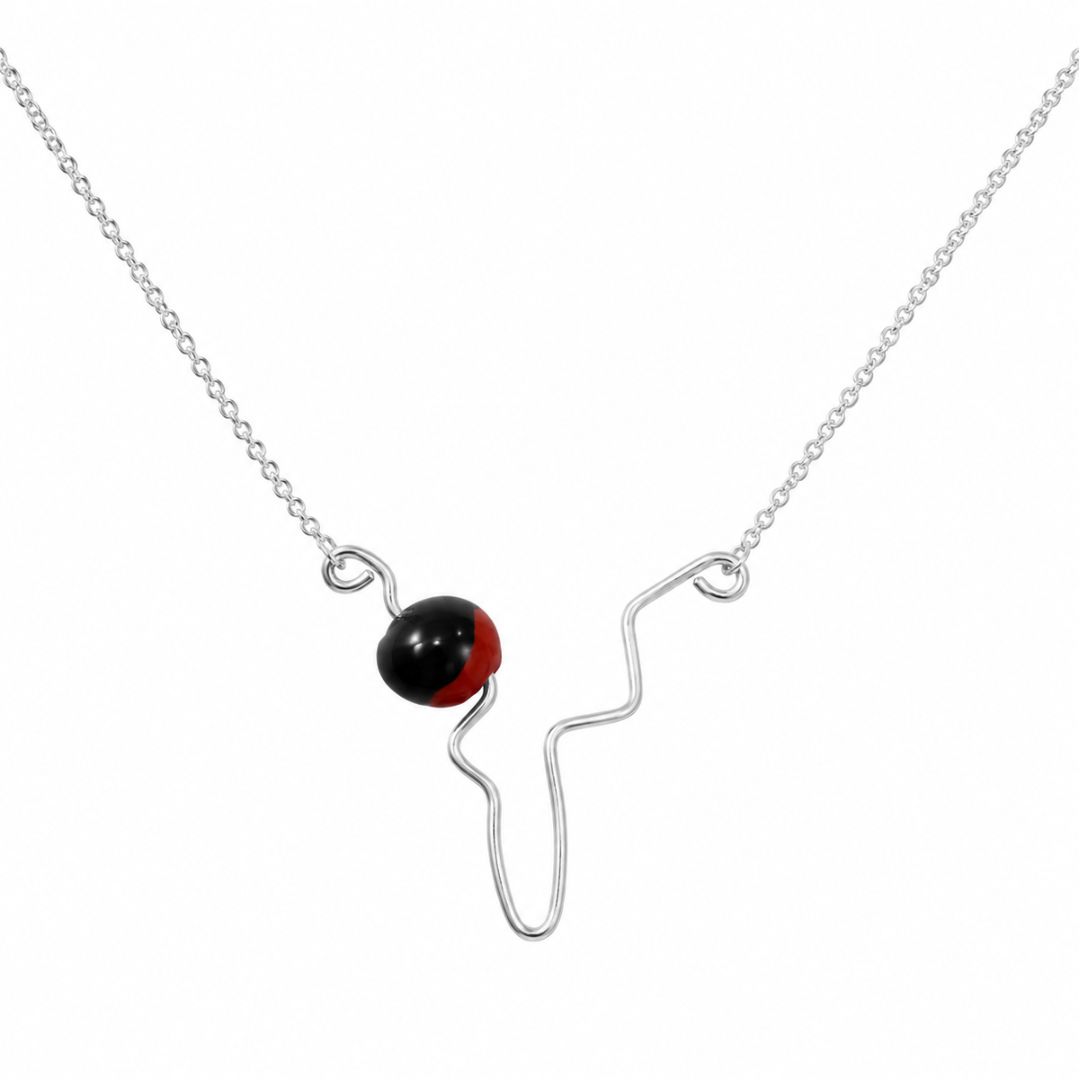 Sterling Silver / Gold Filled Heartbeat Necklace with Gold Huayruro Seed – Handmade Peruvian Good Luck Jewelry (Style 1)