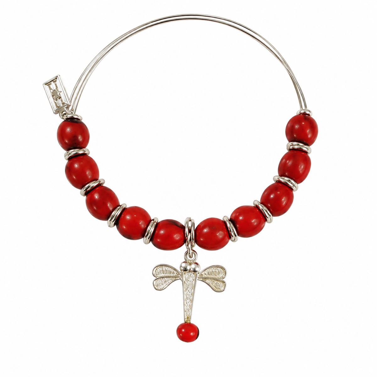 Sterling Silver Filigree Dragonfly Charm Adjustable Sterling Silver Bracelet – Symbol of Life