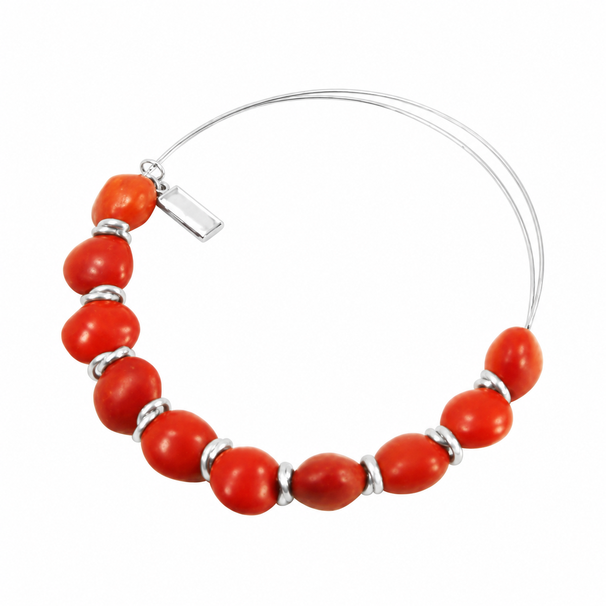 Adjustable Gold and Silver Bangle Bracelet with Huayruro Peruvian Seed Bead - Good Luck Bracelet for Women