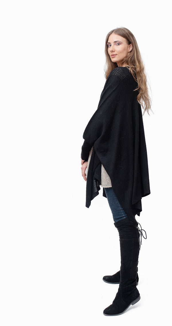 Baby Alpaca - Warm "Nathalie" Knit Light Weight Cardigan  - One Size Fits All (Black)