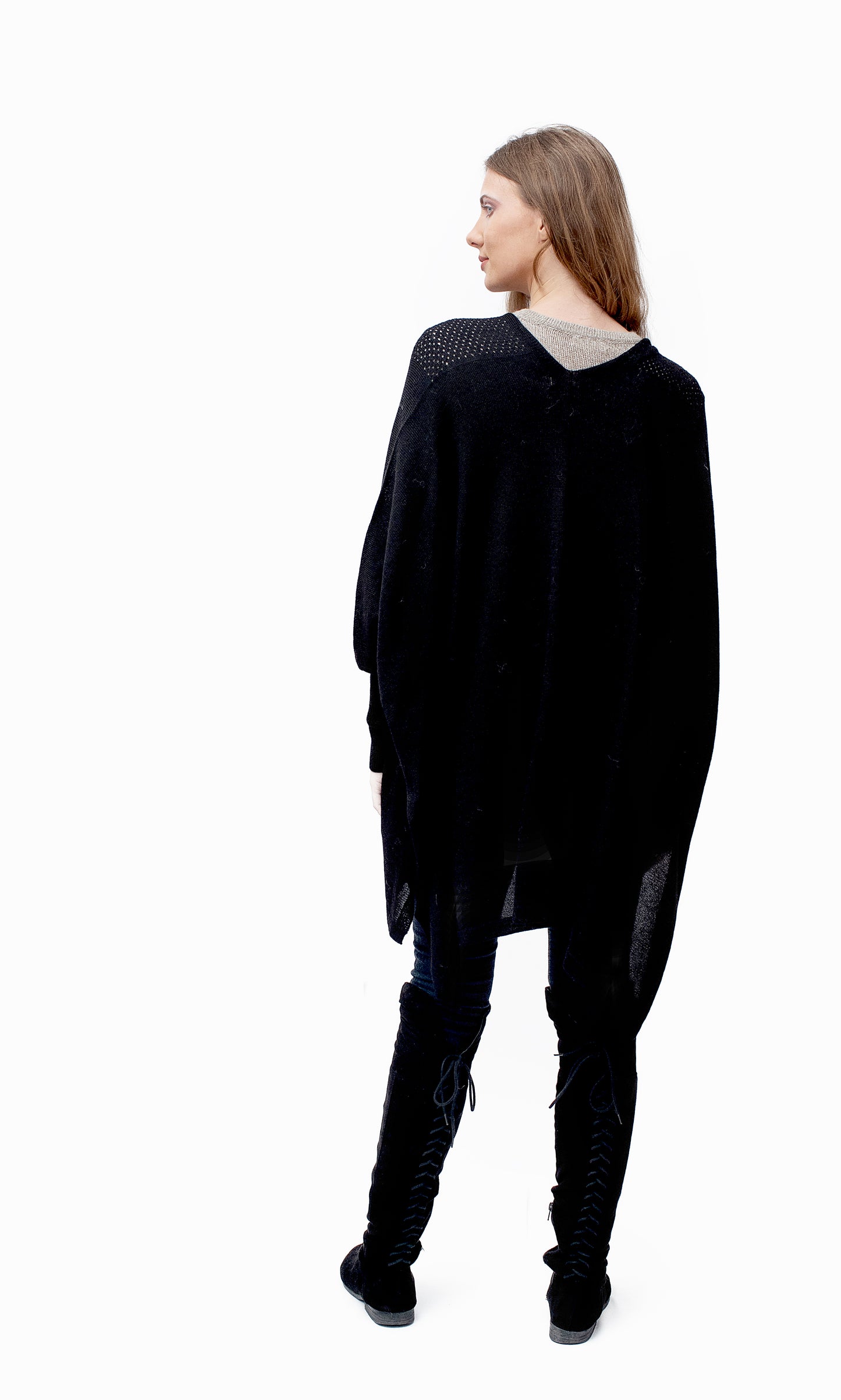 Baby Alpaca - Warm "Nathalie" Knit Light Weight Cardigan  - One Size Fits All (Black)