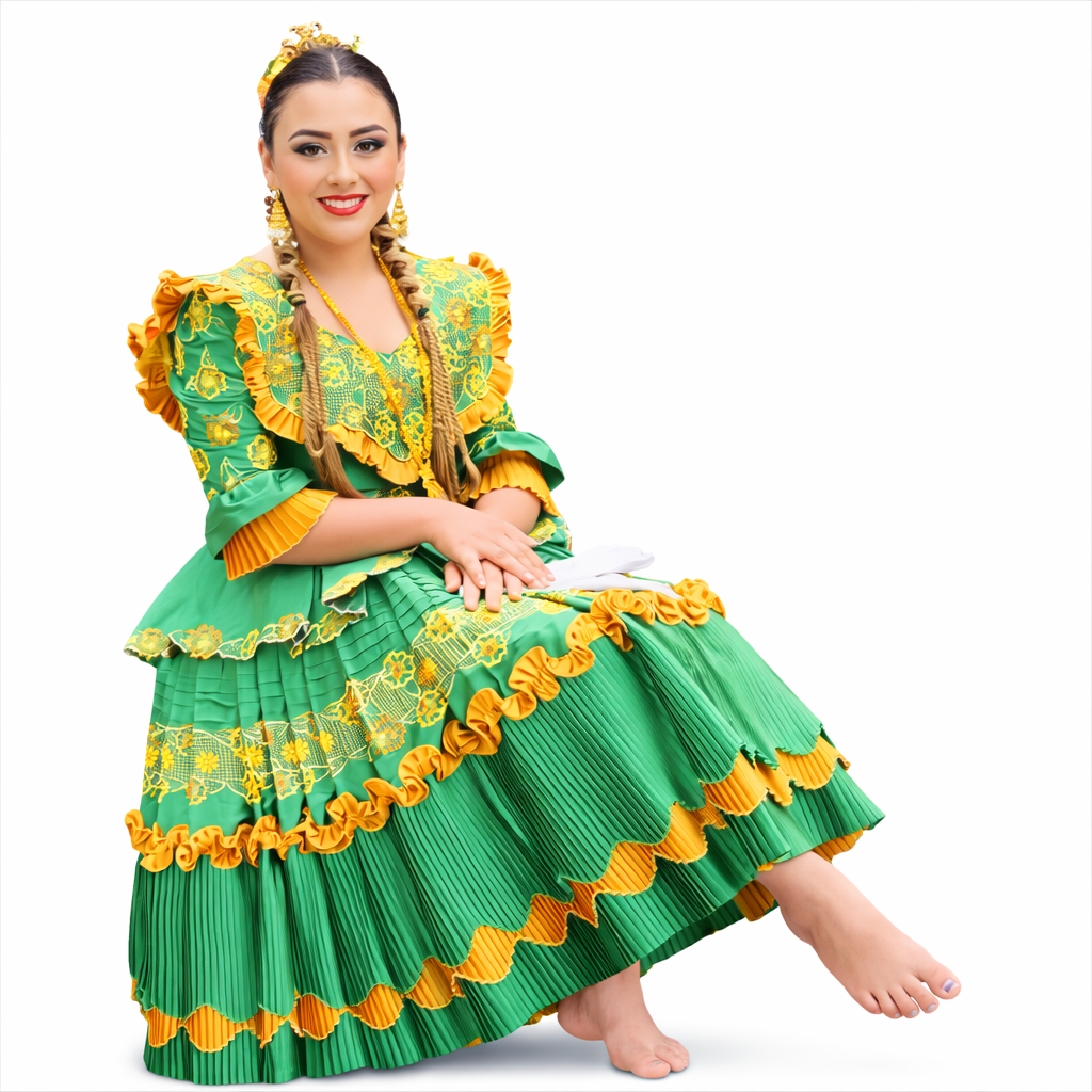 2 Piece Marinera Norteña Heritage Dress – Mórrope Emerald Floral Edition