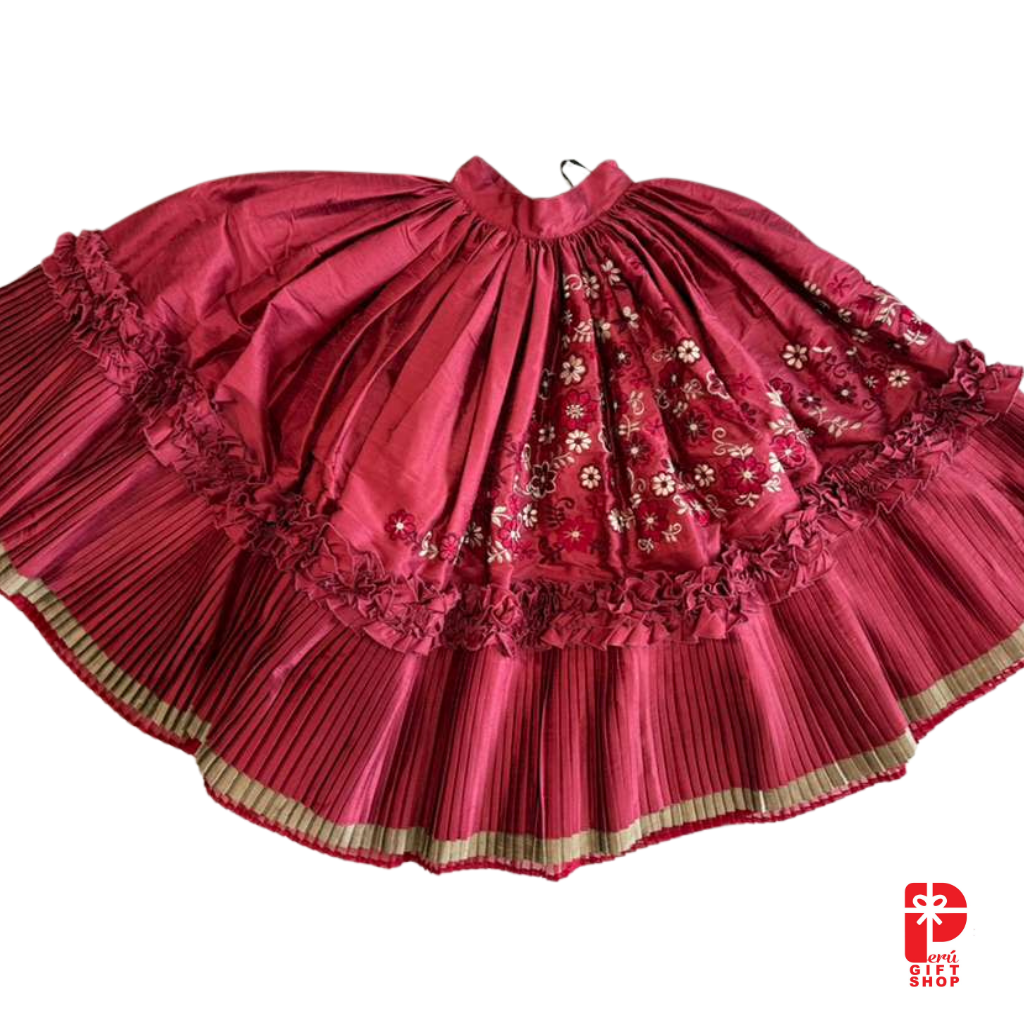 5 Piece - Marinera Norteña Heritage Dress – Burgundy Lace & Embroidered Elegance Edition
