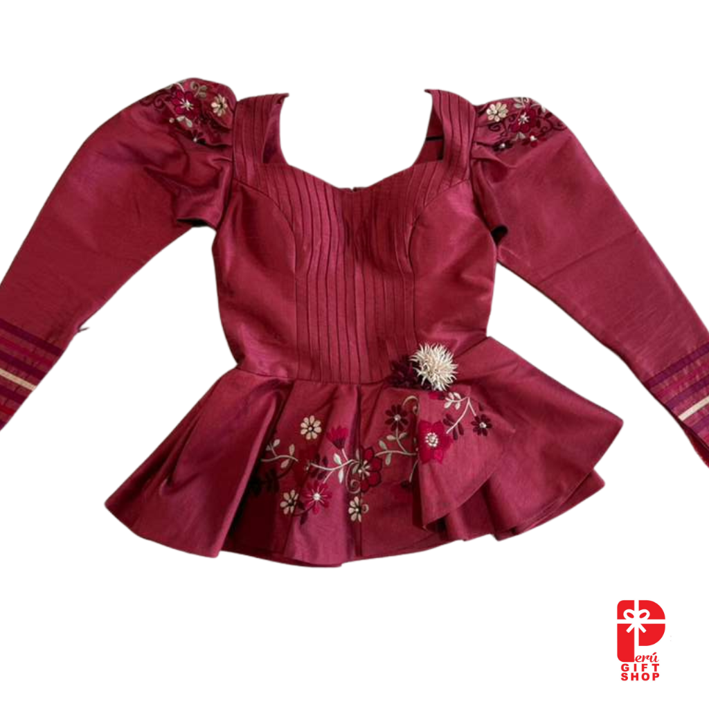 5 Piece - Marinera Norteña Heritage Dress – Burgundy Lace & Embroidered Elegance Edition