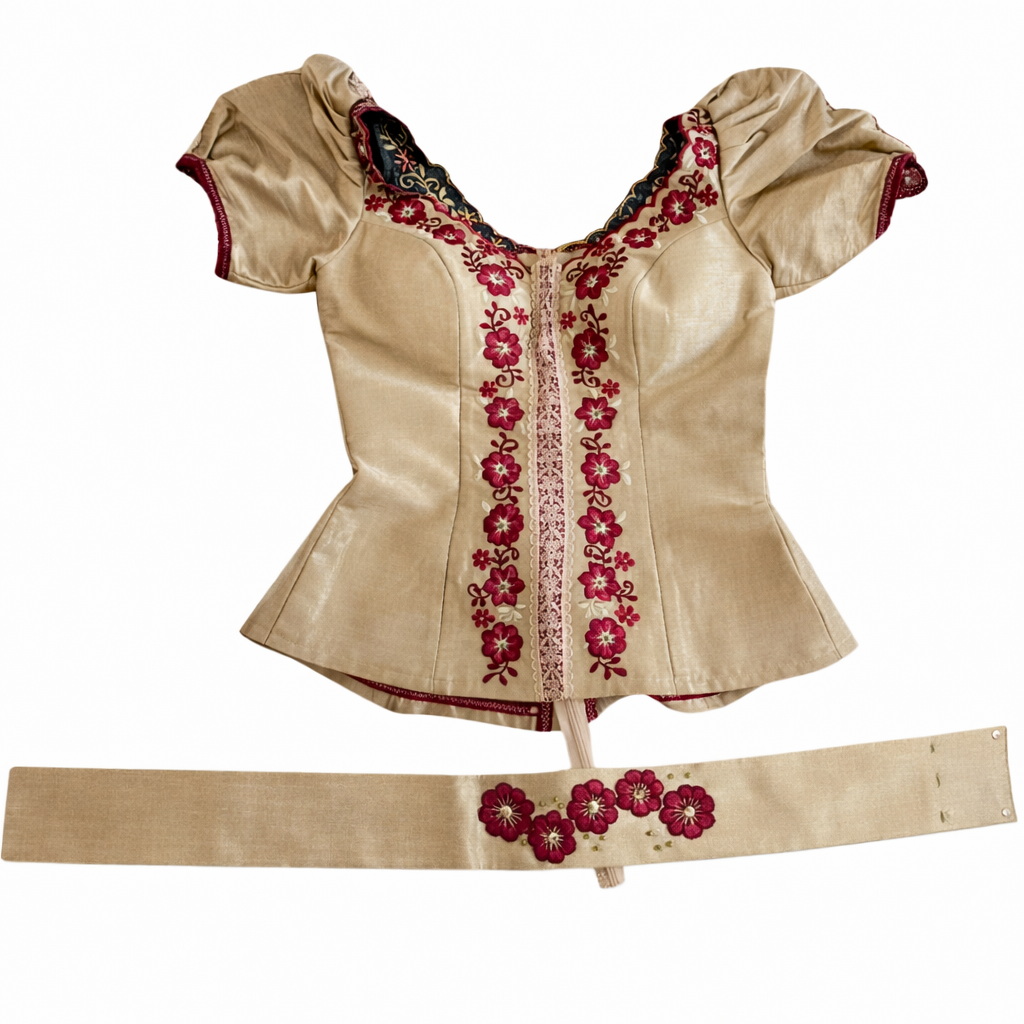 5 Piece - Marinera Norteña Heritage Dress – Burgundy Lace & Embroidered Elegance Edition