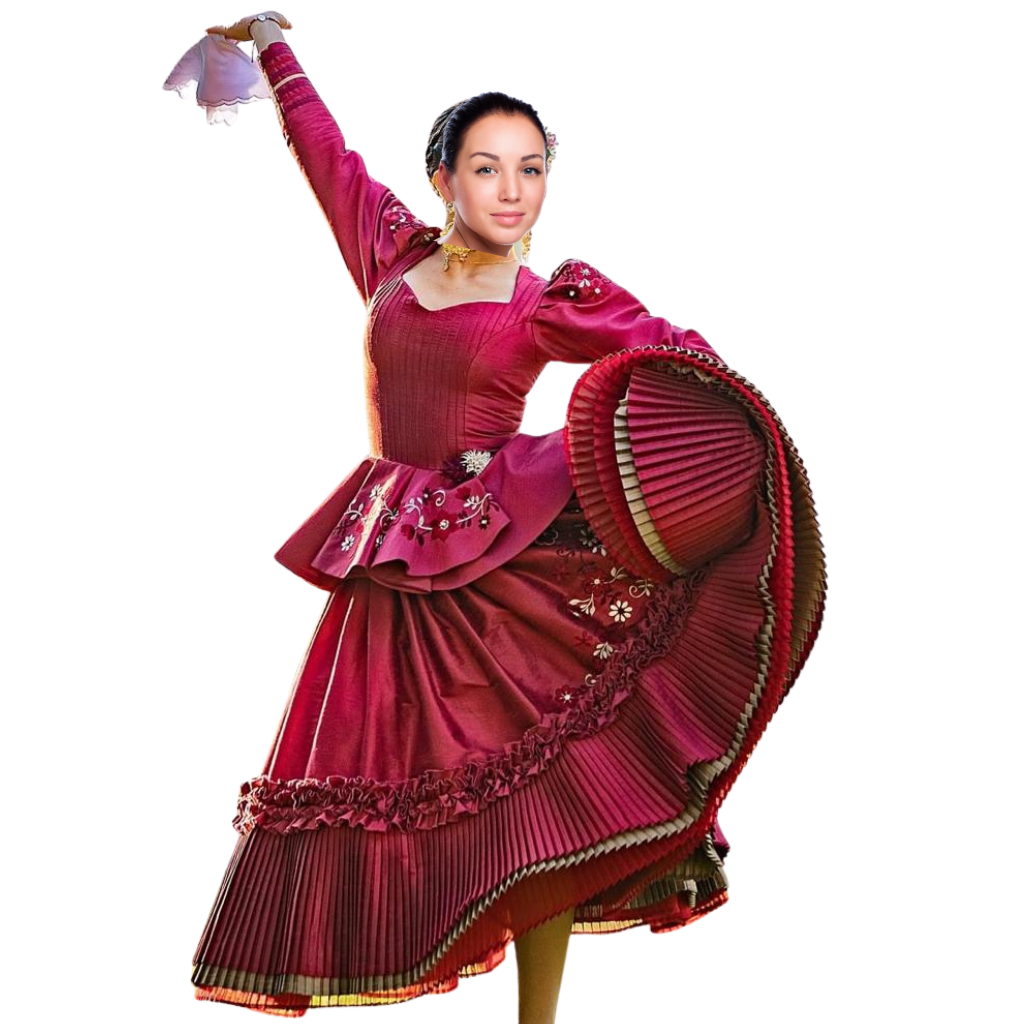 5 Piece - Marinera Norteña Heritage Dress – Burgundy Lace & Embroidered Elegance Edition