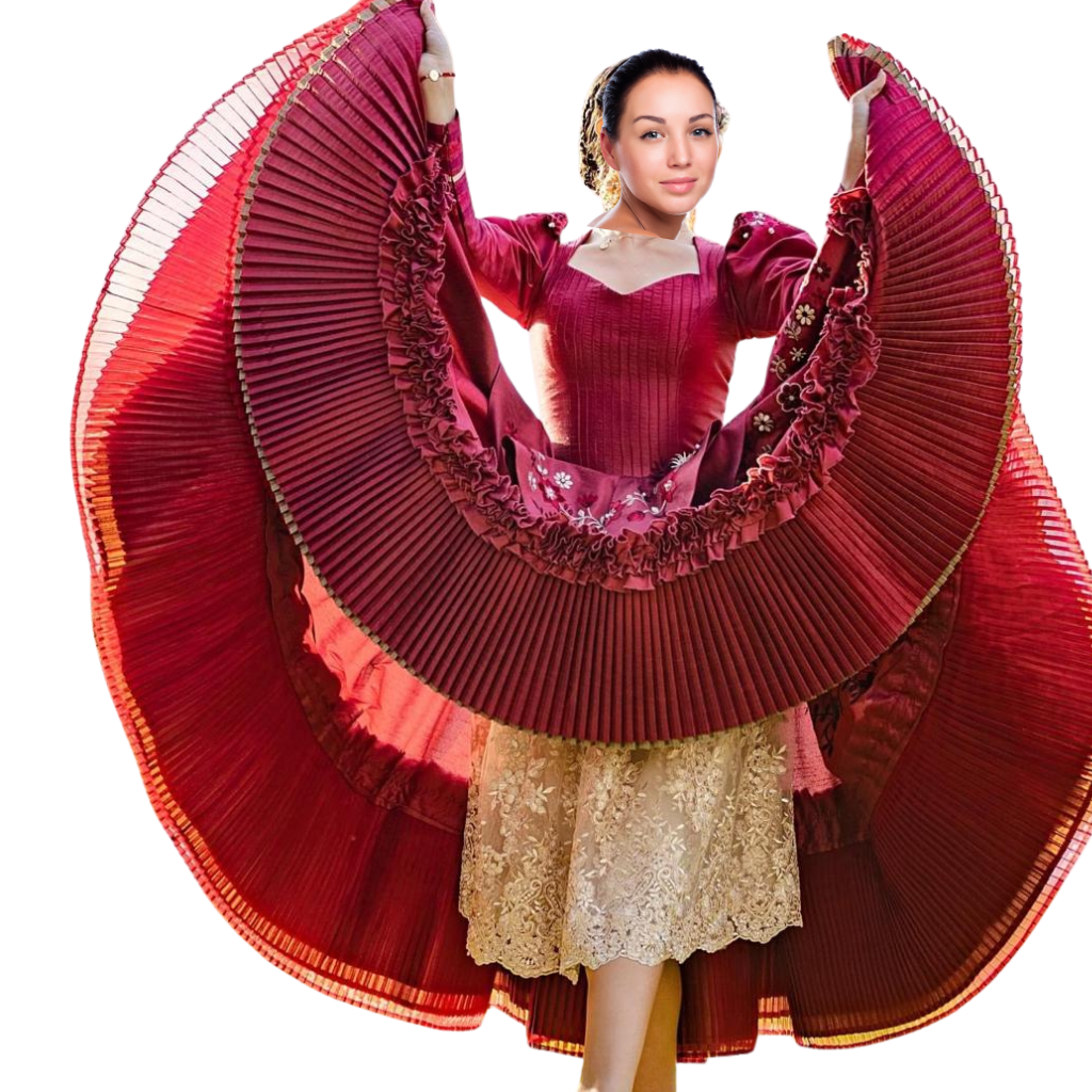 5 Piece - Marinera Norteña Heritage Dress – Burgundy Lace & Embroidered Elegance Edition